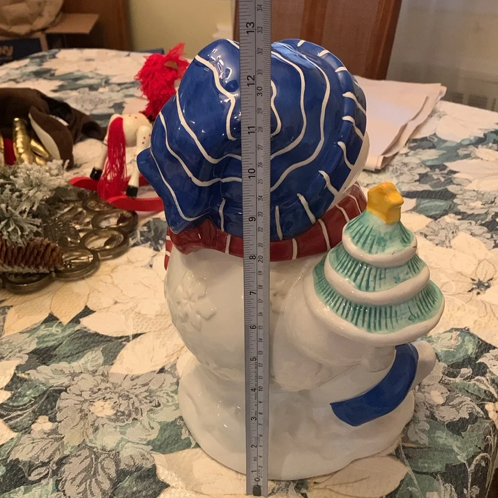 Vintage Houston Harvest, Snowman cookie jar, Blue Willow, EUC